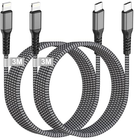 Cable iPhone USB C 3M 2Pack [Certificado MFi], Cable Lightning USB C Nylon Cable Cargador iPhone Carga Rapida iPhone Charger Cable USB Tipo C Lightning para iPhone 14/13/12/11/X/8/SE, Pad, AirPods