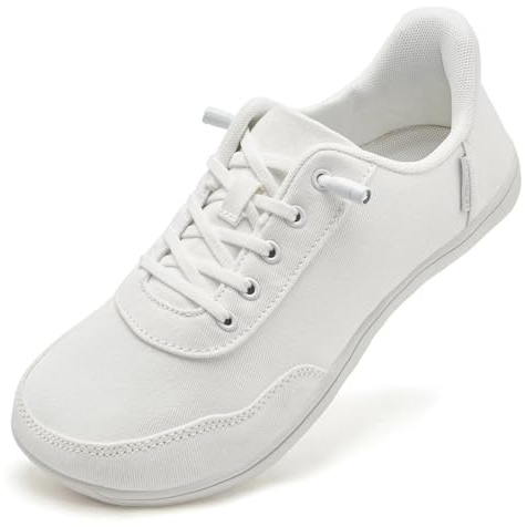 HOBIBEAR Women Barefoot Shoes Slip On Minimalist Sneakers Wide Toe Box Canvas Zero Drop Comfortable Breathable Lightweight Walking Casual Fashion All White 6 Wide