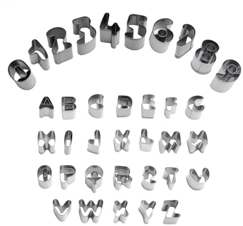 Set di 37 Formine per Biscotti Lettere dell'alfabeto in Acciaio Inox Biscotti Formine Taglierine Mini Alfabeto con Numeri e Simboli Matematici