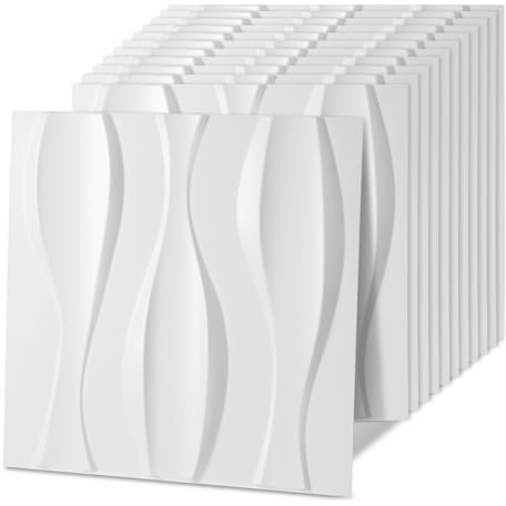 Jaxguom 3D Wandpaneele 12 Stück 50 x 50 cm (3m²), 3D Wall Panels Modernes Optik, Hochsteifes PVC Wanddeko Platten, Wasserfest, Hitzebeständig, Matt weiß