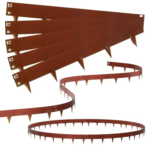 Eikuavons Rasenkante mit Dornen, Rasenkante Metall 106x15cm Rostbeständige Beeteinfassung, Flexible Beetumrandung Mähkante Wetterfest, Rost Corten(Länge 5m - Höhe 15cm)