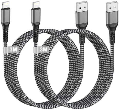 iPhone Ladekabel 3M 2Pack, MFi Certified USB Lightning Kabel Nylon Lang Schnellladekabel iPhone Charger Cable Lightning Ladekabel für iPhone 14 Pro Max/13 Mini/12/11/X/XS/XR/8/SE, iPad, AirPods