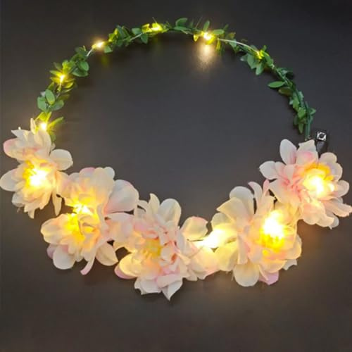 Diyxisk Blumenkranz Haare, Drei Modi Leucht Haarreif, Mehrzweck Blumengirlande, Einstellbar Haarkranz Blumen, Geeignet für Hochzeiten, Partys, Festivals Oder Als Dekoration (Weiß Chrysantheme)