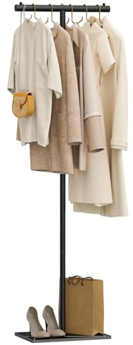 OUTBROS Kleiderständer Schwarz, 175cm kleine Kleiderstange für Kleidung | T-förmige Garderobenständer, Jackenständer mit NatüRliche Stabile Felsbasis, Garderobe für EingäNge, Korridore, Hallen