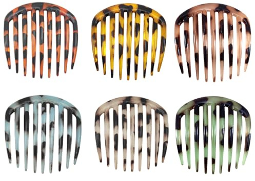SSKHE 6 Stück Französische Seitenkämme Haarkamm zum Stecken Retro Zelluloid Haarkamm 9 Zähne rutschfeste Kamm Clips Kunststoff-Haar-Seitenkämme Set Zähne Seitenscheitel Kamm