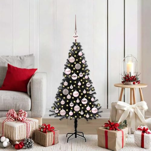 Albero di Natale con 150 LED bianco caldo, 120 cm, nero, PVC, conico, design moderno, per interni ed esterni, con supporto stabile