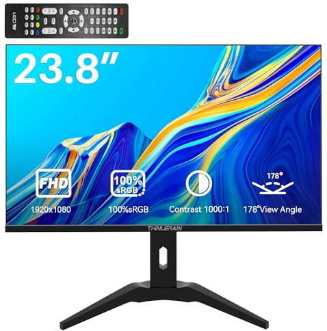 Thinlerain 27 Zoll PC Monitor 1920x1080p LED Bildschirm Computer Display AMD FreeSync, 100% sRGB, VGA/HDMI/AV/BNC/USB Eingebaute Lautsprecher, 60hz, 5ms, VESA, Schwarz
