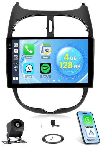4G+128G Android 15 Incell Écran Tactile Autoradio pour Peugeot 206 206cc Citroen C2 2001-2016 Carplay Android Auto Roinvou, 9'' Radio Mirror Link GPS BT FM RDS WiFi EQ SWC Caméra de Recul
