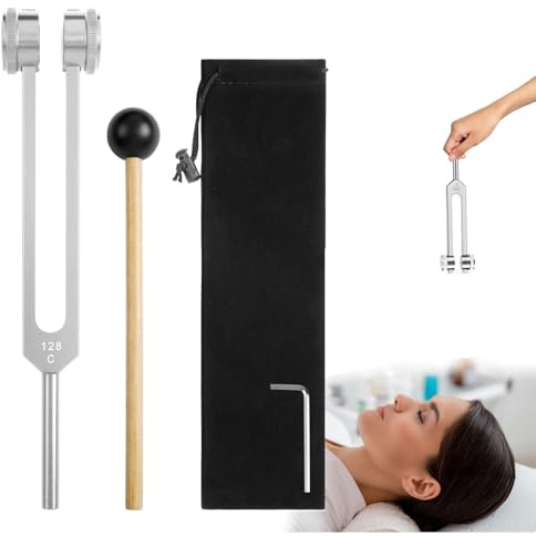 128Hz Tuning Fork for Healing, Healing Instrument, Aluminum Alloy Tuning Fork with Silicone Hammer and Bag, for Chakra Healing, Sound Therapy, Tuning Fork Frequency Healing Devices