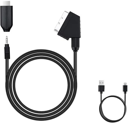 Mcbazel Cavo Convertitore SCART a HDMI con Selettore 720P/1080P – Adattatore Video e Audio per Lettori DVD, Videoregistratori VHS, Ricevitori e Console per TV/Monitor – Cavo di Alimentazione USB Inclu