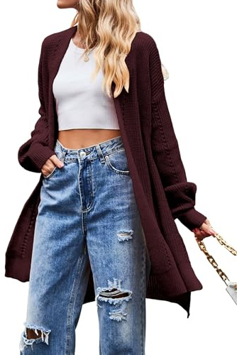 Teuypty Cardigan Lungo da, Spolverino Oversize Aperto Davanti per Vino Rosso M