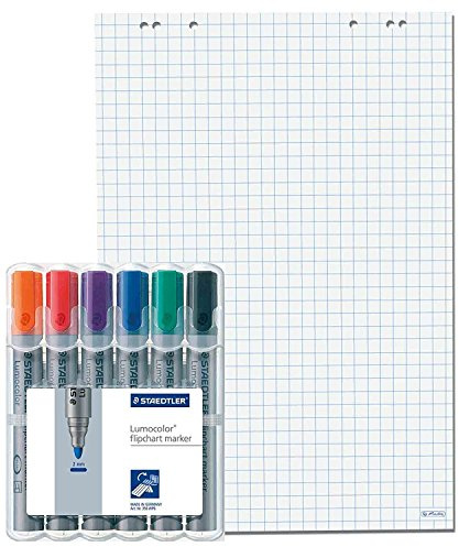 Faxland - Blätter für Flipchart, 20 Seiten, 69 x 99 cm, 5 Pakete, 6 Löcher, Weiß, 5 Flipchartblöcke + 6er Marker, Cuadros, 1