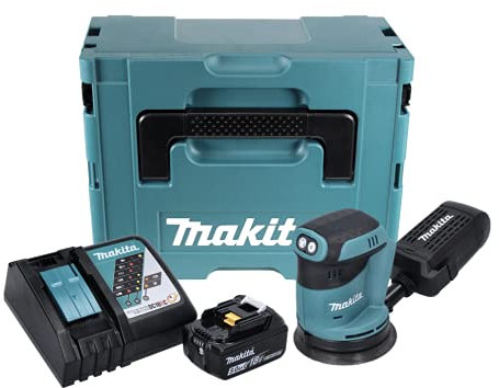 Makita DBO Parure 180 rt1j 18 V Batterie Ponceuse excentrique dans coffret MAKPAC + 1 x 5 Ah Batterie + Chargeur