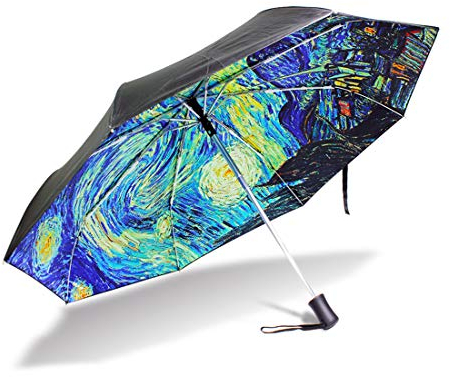 YZGO Van Gogh's Sternennacht, UV-Schutz, leichter Sonnenschirm, elegant, umgekehrt, 3 Falten, stabiler Regenschirm, besondere Geschenke für geschäftliche und persönliche Anlässe