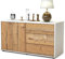 Stil.Zeit TV Schrank Lowboard Alessandra, Korpus Weiss matt, Front Holz Design Pinie (92x49x35cm), Push to Open Technik & Leichtlaufschienen