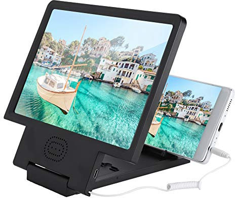 ASHATA Agrandisseur d'Écran Smartphone Universel,Écran Loupe HD avec amplificateur de Son Amplificateur d'écran Screen Magnifier 8,5 Pouces Vidéo Film pour Camping, Tourisme, Intérieur(Noir)