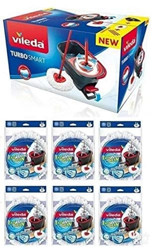 Vileda New Mocio Turbo Smart con Secchio a Pedale Piu 6 ricambi Inclusi in Microfibra
