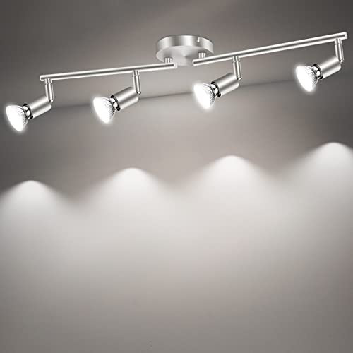 AIBOO LED Deckenleuchte Schwenkbar GU10, LED Deckenstrahler 4 Flammig Rund, Deckenspots für Küche, Schlafzimmer, Wohnzimmer (Leuchtmittel nicht) (Matt Nickel)