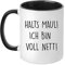 TassenTicker® - ''Halts Maul! Ich Bin voll nett!.'' - beidseitig Bedruckt - Tasse - Kaffeetasse - Kaffeebecher - Geschenk - Arbeit - Kollegen (Schwarz)