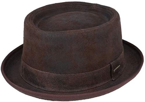 Gladwin Bond Pork Pie Hut aus Leder, handgefertigt, 100 % Schafsfell mit Futter für Herren und Damen, Winter- und Sommer, Leder Gr. XL 61 cm, braun