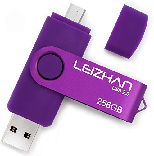 LEIZHAN Clé USB 2.0 256Go Double Port OTG Flash Drive Extension de Stockage Mémoire Stick pour Android Smartphone Tablette & PC-Violet