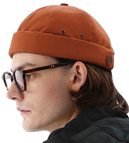 UNDERCONTROL Vintage-Mütze ohne Krempe, Fischerhut, Leon, gerollter Umschlag, Harbour, Miki-Totenkopf, Docker-Mütze mit Lederriemen für Damen und Herren, Made in Korea (Ziegel)