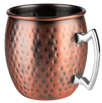 APS 93367 Becher MOSCOW MULE, 2er-Set, Ø 9 cm, Höhe 10 cm, 0,5 Liter, Edelstahl, Antik-Kupfer-Look, gehämmerte Oberfläche