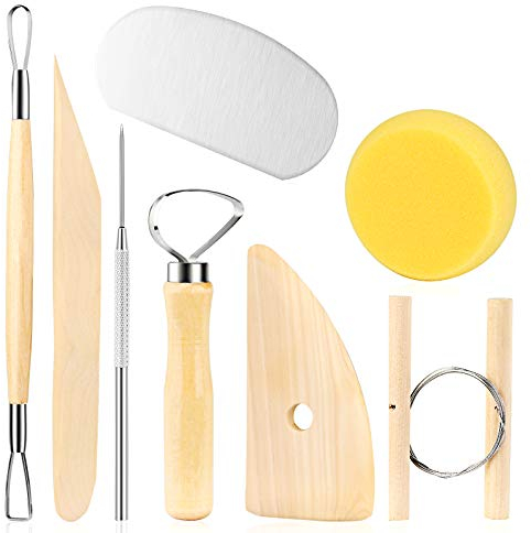 8-teiliges Set aus Tonerde aus Holz für Modelliermasse, Modellierung, Trimmwerkzeuge für Anfänger, Töpferei und Glätten, Reinigen, Schnitzen, Formen und Modellieren