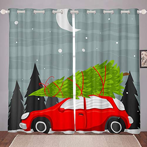 Tenda natalizia per finestra con disegni di cartone animato e albero di Natale, elegante natura, nevoso, invernale, per ragazzi e ragazze, per decorare la camera dei bambini, W46 x L54