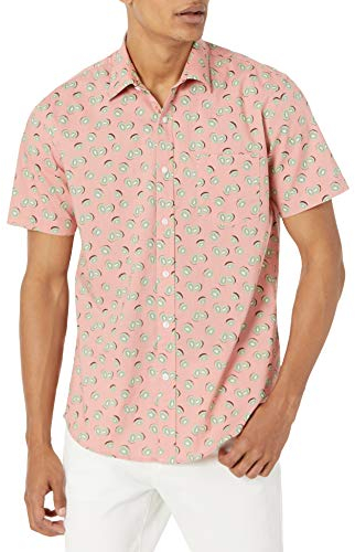 Amazon Essentials Men's Regular-Fit Short-Sleeve Print Shirt, Pink Fruit, S