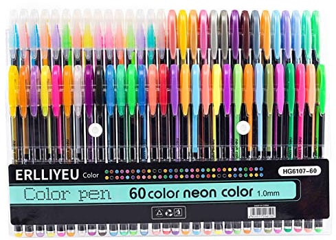 60/120 Stück Glitzer Gelschreiber Gelstifte Multicolor Gel Stift Set für Erwachsene Färbungsbücher Zeichnung Malbücher, mit tollen Farben - metallic, neon, glitter, Gel-Tintenroller