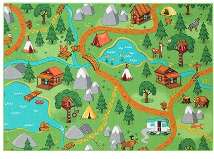 Carpet Studio Teppich Kinderzimmer 95x133cm, Kinderteppich, Spielteppich Straße Jungen & Mädchen, Teppiche für Babyzimmer, Schlafzimmer & Spielzimmer, Antirutsch, 30°C waschbar - Hiking