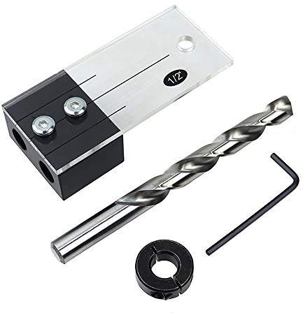 Dowel Drilling Guide Jig Straight Pocket Hole Jig Locator Step Drill Bit Woodworking Tool 1/2”