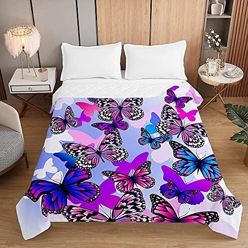 Surwin Tagesdecke Bettüberwurf Steppdecke für Doppelbett Einzelbett, Mikrofaser Wattiert Gesteppt Bettdecke 3D Schmetterling Dünne Tagesdecken mit Ultraschall Prägung (Lila,180x220cm)