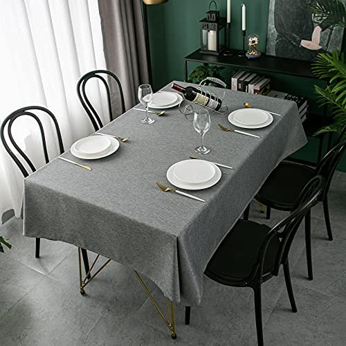 WELTRXE Rectangle Table Cloth,140x240cm,Faux Linen Tablecloth,Water Resistant Spill Proof Wipeable Polyester Dining Table Cover for Cafe Restaurant Buffet Tabletop Decoration,Grey