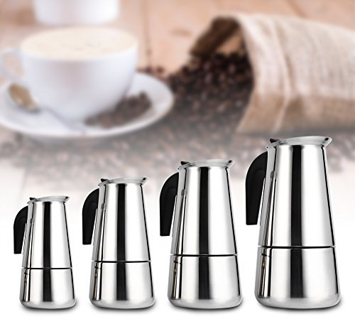 Tyenaza Machine à expresso, pot Moka, cafetière italienne à percolateur, 100/200/300 ml/450 ml, cafetière classique, acier inoxydable, utilisation appropriée pour le bureau à domicile(300ml)