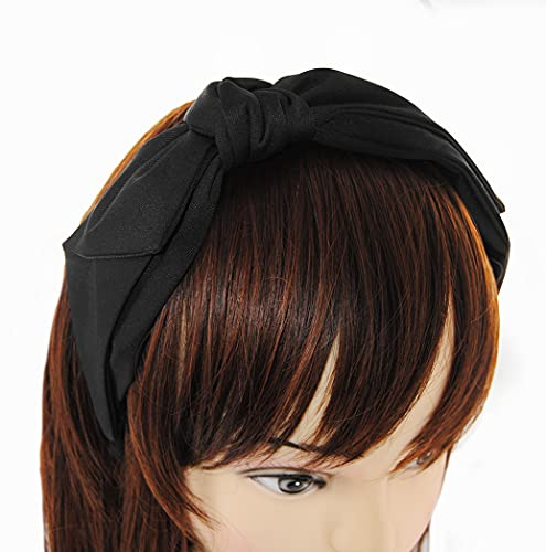 axy Haarreif mit Schleife, Damen Haarband Vintage Stoff mit leichten Glanz Hairband Stirnband Haarreifen HRS2 (Schwarz)