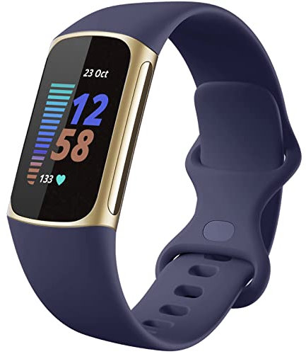 Dirrelo Correa Compatible con Fitbit Charge 5 Correa para Mujeres Hombres, Suave TPU Silicona Brazalete, Deportivo Respirable Impermeable Ajustable Correa para Fitbit Charge 5, Azul Oscuro, S