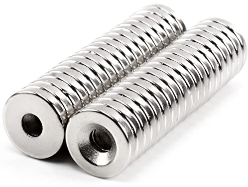 MIN CI 40 Stück Neodym Magnete Extra Stark, 15X3mm Magnete mit Loch Bohrung und Senkkopfschraube-M4 Senkloch Rund Magnete zum Anschrauben für Magnettafel Küchenschrank Magnetboard Küche Lagerhaus