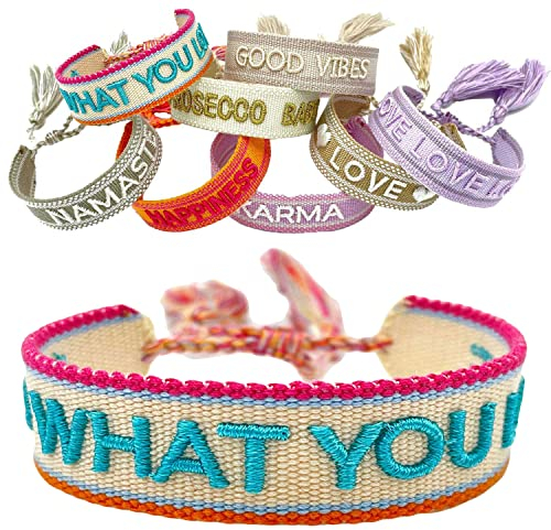 LS-LebenStil Exklusives Statement Armband Quasten besticktes Boho Canvas Webarmband (Do what you Love)
