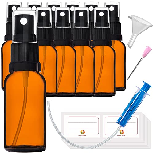 HandsUnity 20ml-12pz di Bottiglia di Vetro Dello Spruzzatore - set di Bottiglia di Vetro Ambrato Della Farmacia con Bottiglia di Vetro Atomizzatore Nero in Vetro Marrone compreso 29 Accessori
