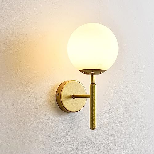 Mengjay LED Wandlampe Innen Rund Glas Kristall Wandleuchte Rustikal Wand Deko Beleuchtung Landhausstil Wandbeleuchtung Schlafzimmer Wohnzimmer Kinderzimmer Badezimmer Loft Lampen E27 (milchiges Glas)