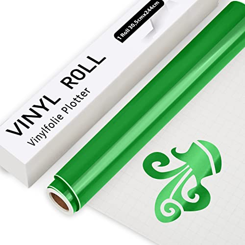 IModeur Vinylfolie Plotter Grün, 30.5cm x 244 cm Glänzend Grün Plotterfolie selbstklebend Vinyl, Grün Plotterfolie Vinyl für Cricut, Silhouette Cameo, die meisten Schneidemaschine