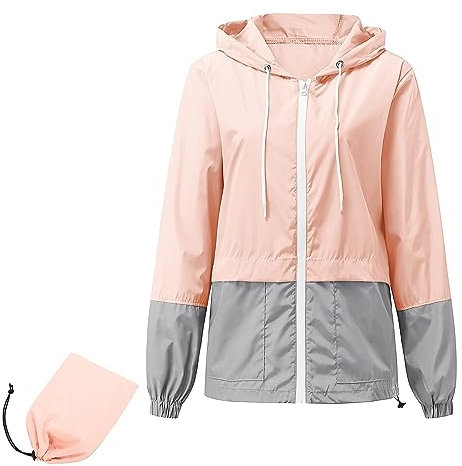 Durio Veste de pluie légère pour femme - Imperméable - Respirante - Pliable - Coupe-vent - Avec capuche - Veste softshell - Veste de cyclisme, Rose, XL