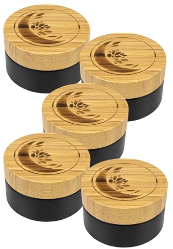 Pots en verre pour cosmétiques DIY | noir mat | 100 ml | 5 pièces | avec couvercle en bambou gravé & emballage cadeau