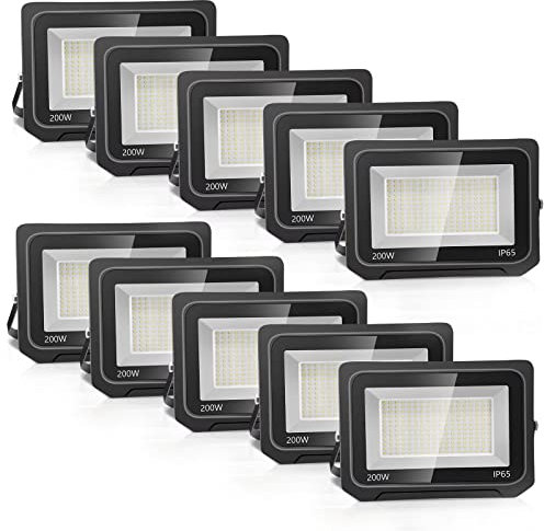 loyal 10er 200W 20000LM LED Strahler Außen, 3000K Warmweiß LED Fluter Flutlicht, IP65 Wasserdicht LED Außenstrahler, Superhell Innen- und Außenleuchten LED für Gärten Garage Hinterhof Flur