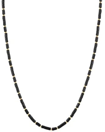 Yokoamii Damen Kette Metall-Legierung Gelbgold-Optik Naturstein schwarz Modeschmuckkette