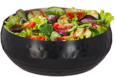 Relaxdays 3 x Servierschüssel, gehämmertes Design, Edelstahl, Snacks & Salate, Ø 13 cm, Servierschale Küche, schwarz/kupfer