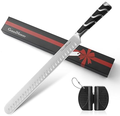 Flysclean 12 Inch Carving Slicing Knife, Premium German Steel Brisket Knife with ABS Handle, for BBQ Brisket Turkey Ham Rib Roast Beef with Sheath & Case
