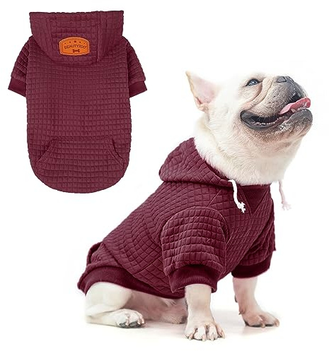 BEAUTYZOO Kapuzenpulli für Hunde in Waffelmuster - Warme Herbst- und Winterkleidung für kleine bis große Hunde (Größen S, M, L) - Sweater mit Kapuze und Tasche für Bulldogge, Pitbull und andere Rassen